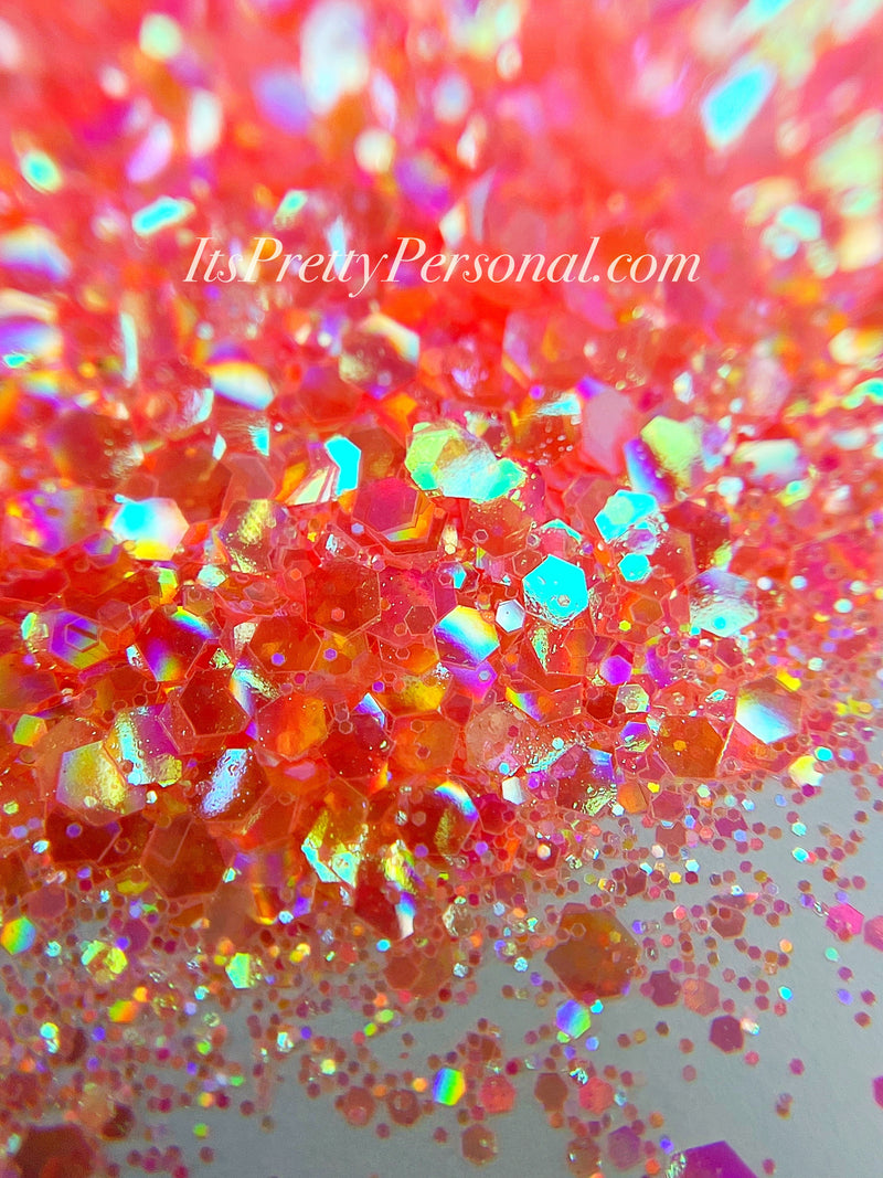 “Coral Charm XL"- Prism Princess- Holographic Coral Glitter