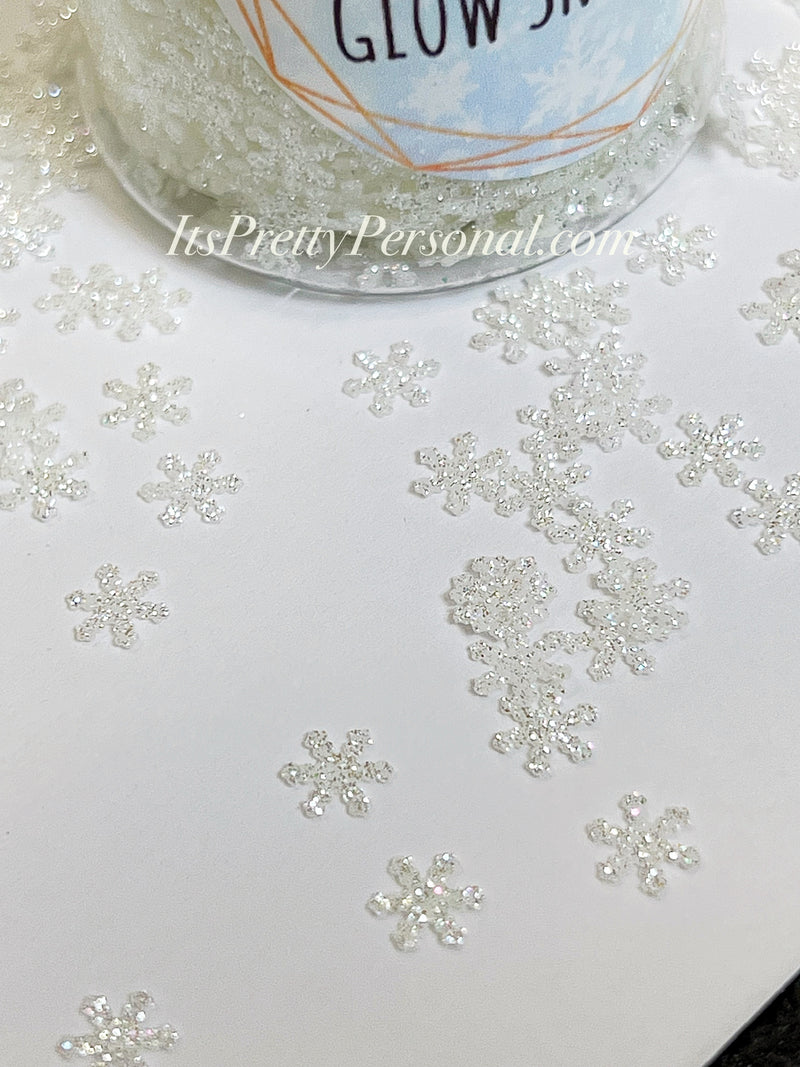 “GLOW Snowflakes” - Glittered Glitter Collection 6mm size GLOW IN THE DARK