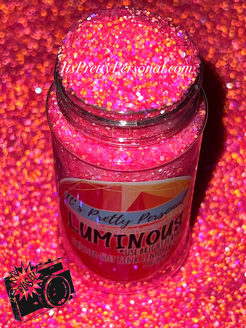 “Twisted Hot Pink Lemonade Chunky” (Medium Cut)-  Luminous Reflective Glitter Collection